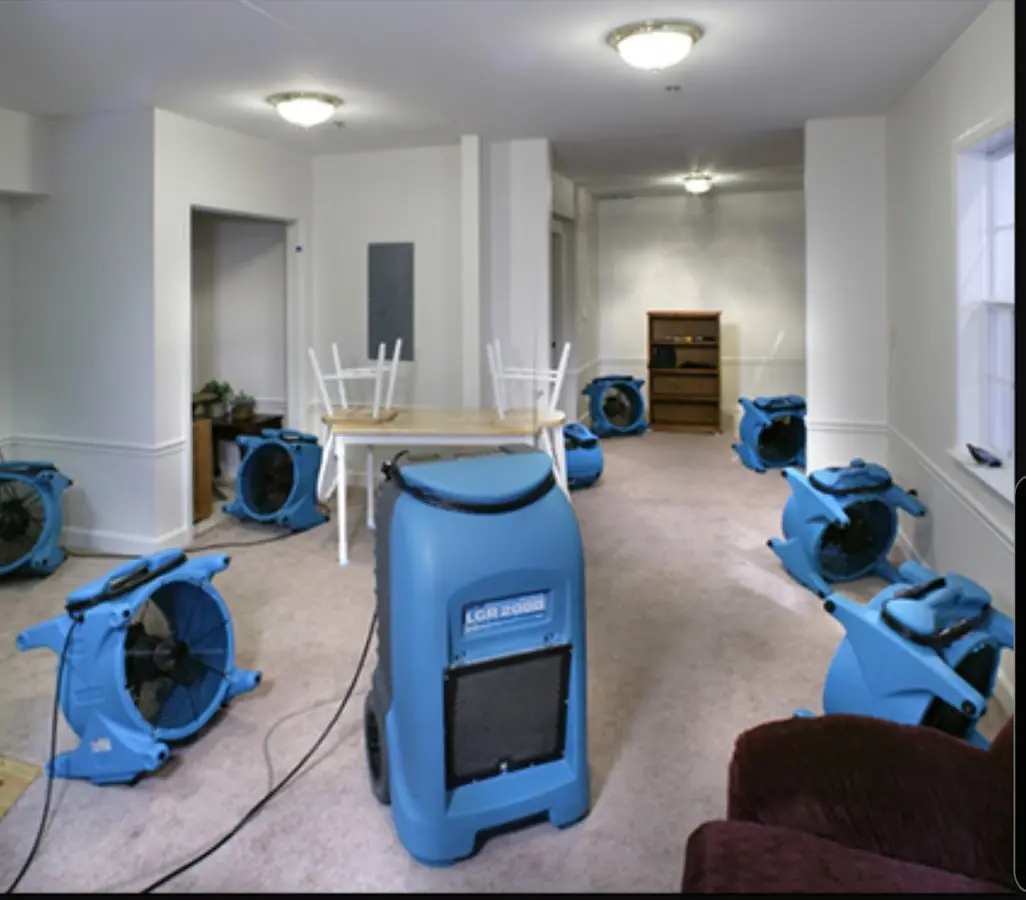 Air movers and dehumidifier setup for Water Extraction & Removal in Corry